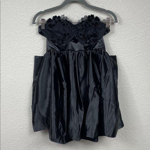 NWT For Love & Lemons Virginia Satin Lace Babydoll Strapless Dress with Gloves M - Picture 4 of 16